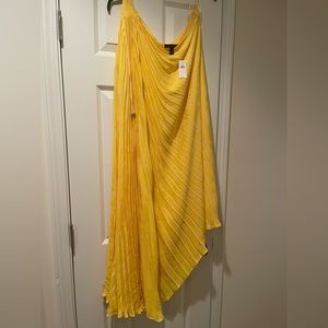 Yellow asymmetrical pleated dress one shoulder